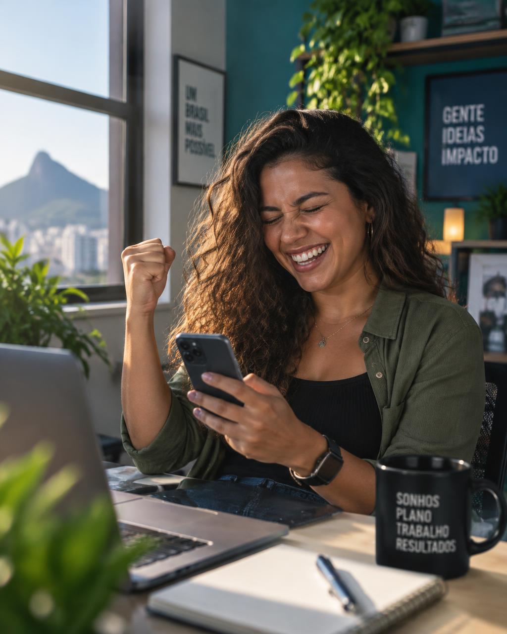 Profissional comemorando uma nova oportunidade de trabalho